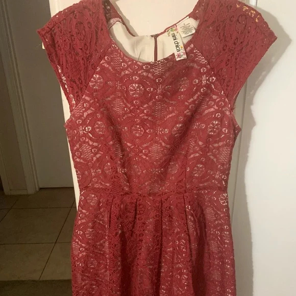 burgundy eyelet dress Eyelet-Trim Oversized Pullover Dress — Burgundy Red – SimpleModerne main image 0